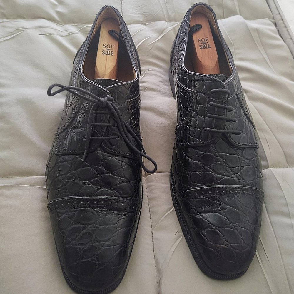 Zelli Men's Crocodile Leather Shoes - BLACK   12M